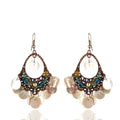 Antique Tone Colorful Shell Sequin Earrings with Reflective Details view 8