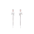 Pink Tulip Silver Bow Extra Long Bar Stud Earrings view 5