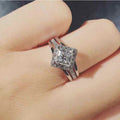 White Gold Tone Square Halo Clear Crystal Ring Sizes 6-10 view 2