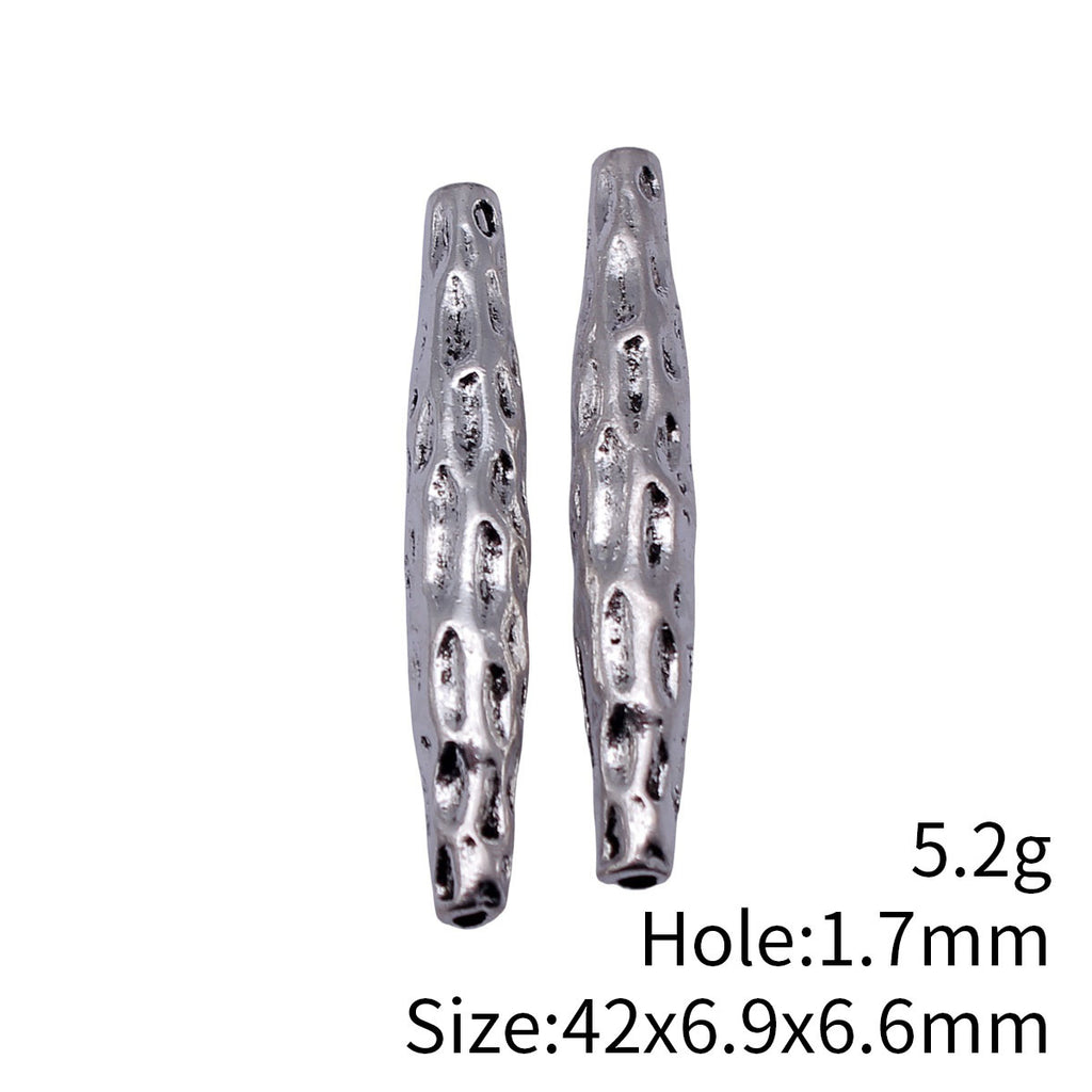 42x6.9x6.6mm 5.2g Antique Silver Zinc Alloy Hammered Spindle Tube Loose Metal Beads for Bracelet DIY