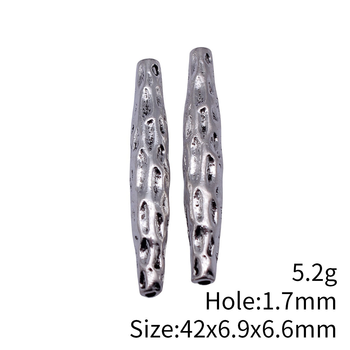 42x6.9x6.6mm 5.2g Antique Silver Zinc Alloy Hammered Spindle Tube Loose Metal Beads for Bracelet DIY