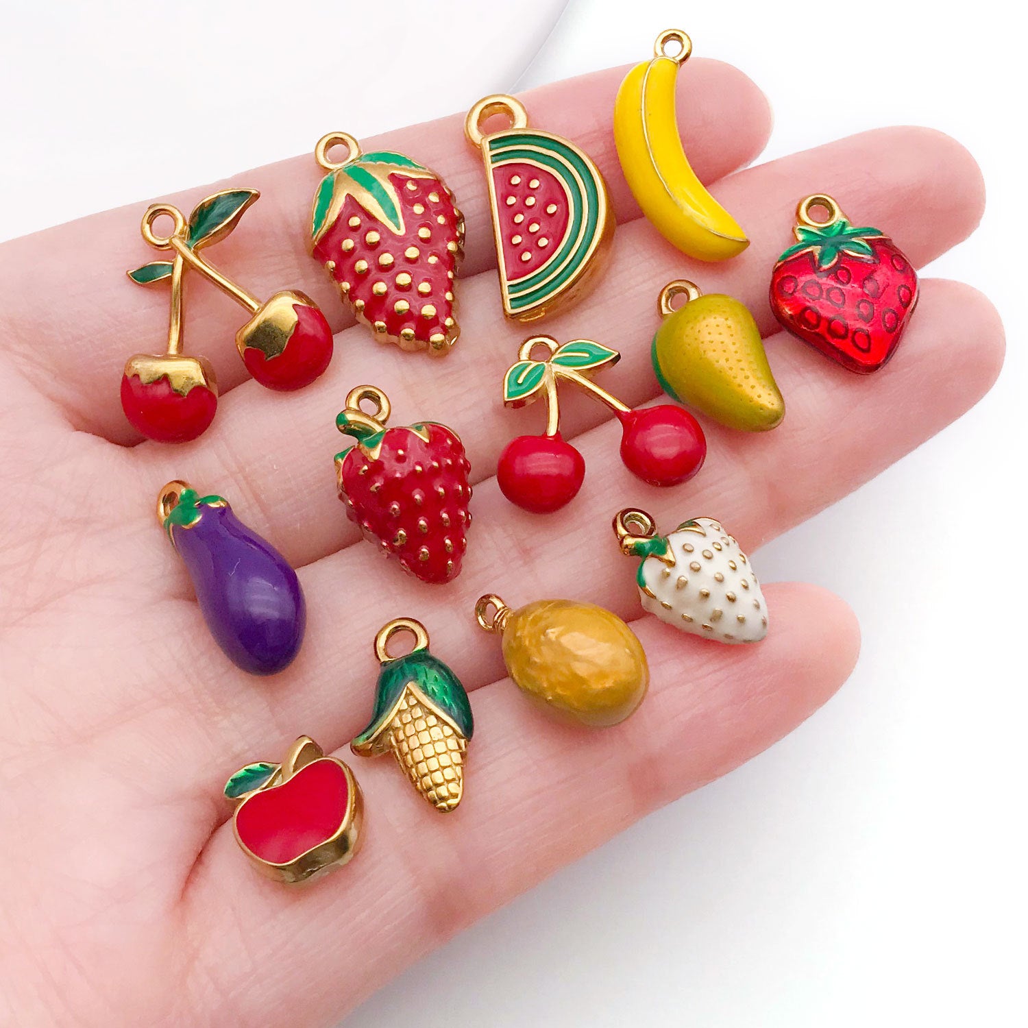 Stainless Steel Strawberry Cherry Banana Apple Fruit Charm Pendant for DIY Jewelry
