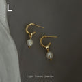 Gold Tone Small Hoop Irregular White Pearl Drop Earrings For Women view 3