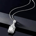 Silver Tone Rectangular Halo Pendant Necklace with Clear Stones view 3