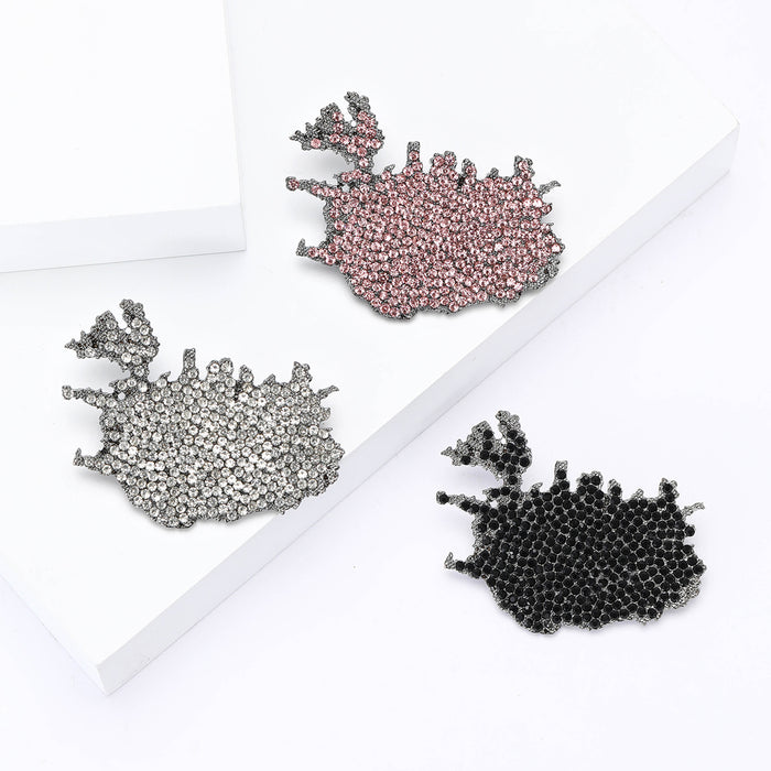 Iceland Map Rhinestone Brooch Black Silver or Pink