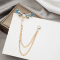 Red Enamel Rhinestone Dragonfly Brooch Pearl Chain Crystal Pin view 2