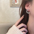 Silver Tone Leaf Wreath Stud Earrings with Clear Stones view 4