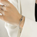 Double Curb Chain Rectangle Zircon Necklace Bracelet Set view 10