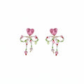 Pink Heart and Multicolor Beaded Tassel Clip Earrings view 5