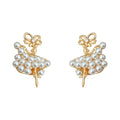 Gold Pearl Ballet Girl Bow Figure Drop Stud Earrings view 5