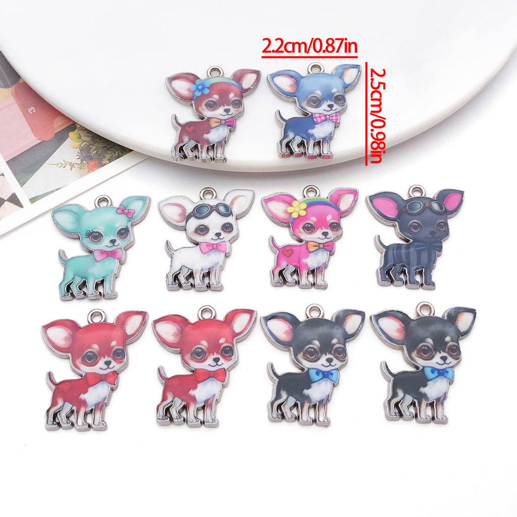 Printed Zinc Alloy Chihuahua Dog Charm Pendants for Earrings Bracelet Necklace Jewelry Making