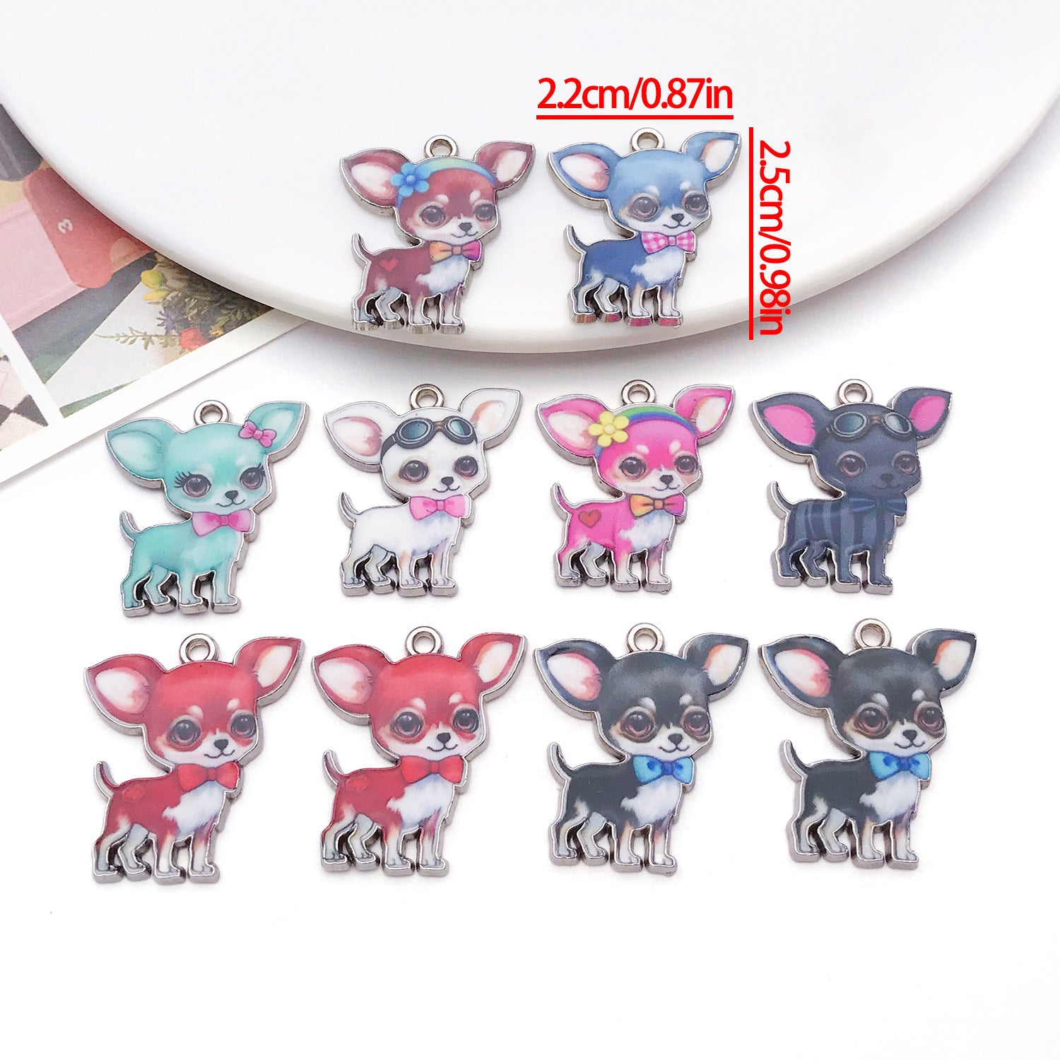 Printed Zinc Alloy Chihuahua Dog Charm Pendants for Earrings Bracelet Necklace Jewelry Making