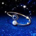 Gold and Silver Tone Blue Evil Eye Faux Pearl Open Cuff Bracelets view 2