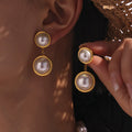 Double Shell Pearl Drop Earrings Gold And Two-Tone view 2