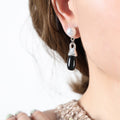 Gold Steel Faux Pearl Black Glass Stone Drop Earrings view 6