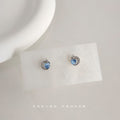Silver Tone Star Moon Clear Stone And Blue Round Stud Earrings view 3