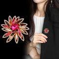 Pink Red Flower Crystal Metal Brooch Pin for Jackets and Lapels view 3