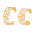 Gold Silver Leaf And Checkered Open Cuff Bracelets view 5