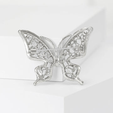 Openwork Butterfly Brooch Pearl Clear Rhinestone Silver Gold