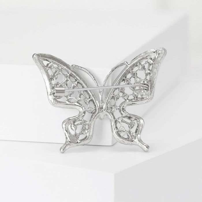 Openwork Butterfly Brooch Pearl Clear Rhinestone Silver Gold