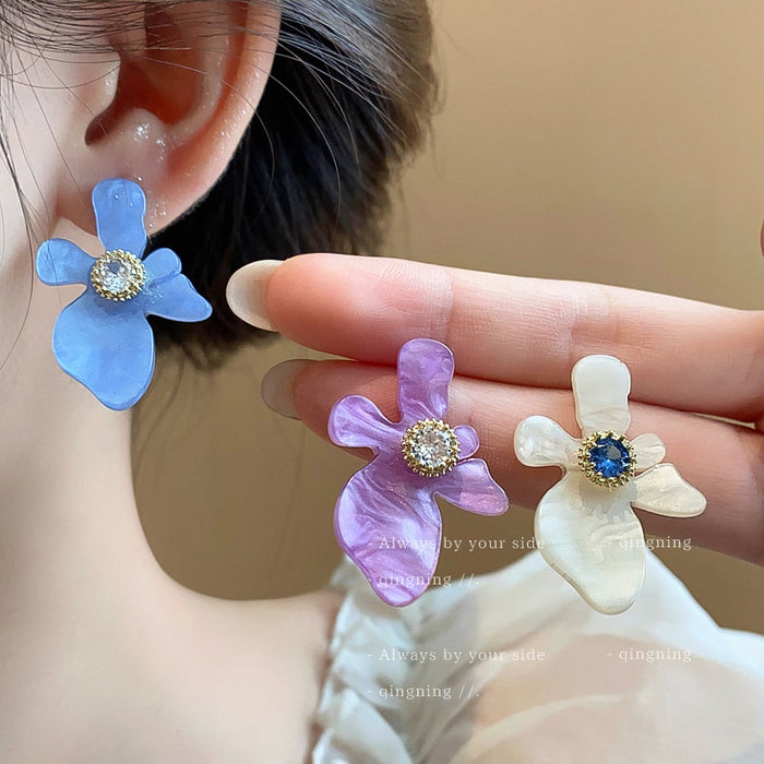 Translucent Resin Flower Stud Earrings In Three Colors