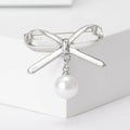 Outline Bow Pearl Drop Brooch in Silver and Gold for Jackets and Scarves view 6
