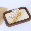 Pearl And Rhinestone Cluster Stretch Cuff Bracelet Gold Tone view 4