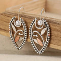 Mixed Metal Leaf Teardrop Drop Earrings Beaded Frame Pearl Pair view 2