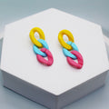 Colorful Matte Chunky Triple Link Chain Stud Earrings view 4