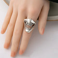 Silver Tone Open Rings Oni Mask Eagle Head Star Motifs view 2