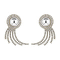 Pearl Like Round Stud Earrings With Curved Stone Tassels view 5