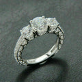 Silver Tone Three Stone Clear CZ Pave Band Finger Ring view 3