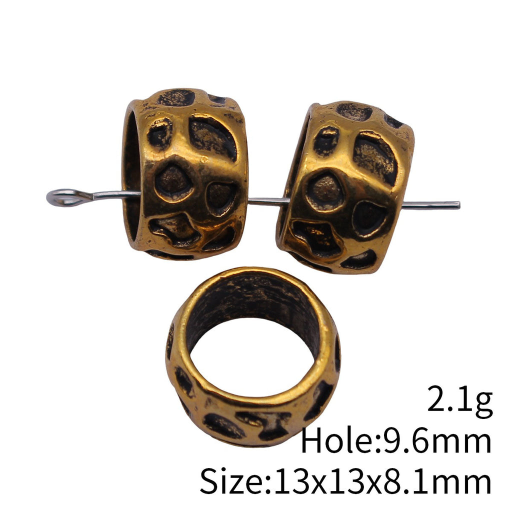 13x13x8.1mm 2.1g Antique Gold Zinc Alloy Irregular Texture Large Hole Beads for Dreadlock Jewelry Making