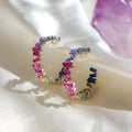 Rose Gold Tone Multicolor Stone Small Hoop Earrings view 3