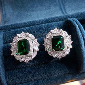 Rectangular Center Floral Halo Stud Earrings In Four Colors