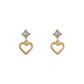 Gold Mini Clear CZ Open Heart Dangle Stud Earrings view 5