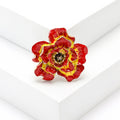 Layered Enamel Camellia Brooch With Crystal Center view 4
