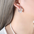Twisted Link Ribbed Hoop Earrings Gold and Steel Tones view 8