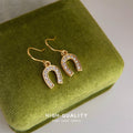 Gold-Tone Pavé CZ Horseshoe U-Shape Fishhook Dangle Earrings view 4