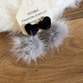 Heart Stud and Faux Fur Pom Pom Earrings Statement Fashion Jewelry view 6