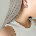 Gold Steel Bead Lattice Mesh C Shape Hoop Earrings view 6