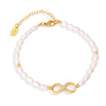 Freshwater Pearl Bracelet Gold Infinity Charm Czech Diamond Accents view 5