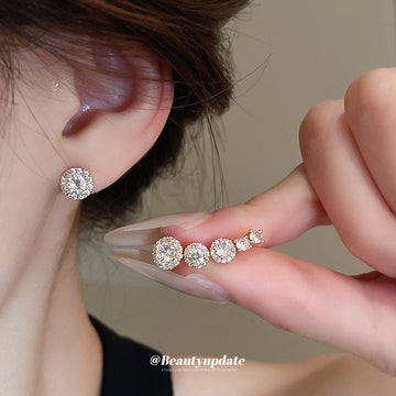Mixed Size Clear Crystal Stud Earrings, Six Piece Set