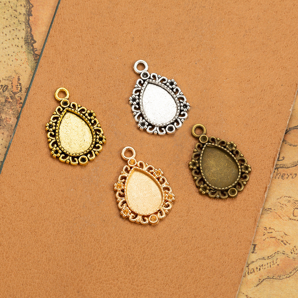 Vintage 14x10mm Teardrop Bezel Setting Pendant for DIY Necklaces