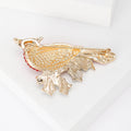 Red Crystal Cardinal Bird Brooch on Green Holly Leaves view 3