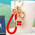 Jeweled House Keychains in Red Blue and Green with Braided Loop Options view 1