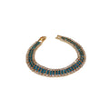 Gold Tone Three Row Bracelet With Teal And Clear Crystals view 5