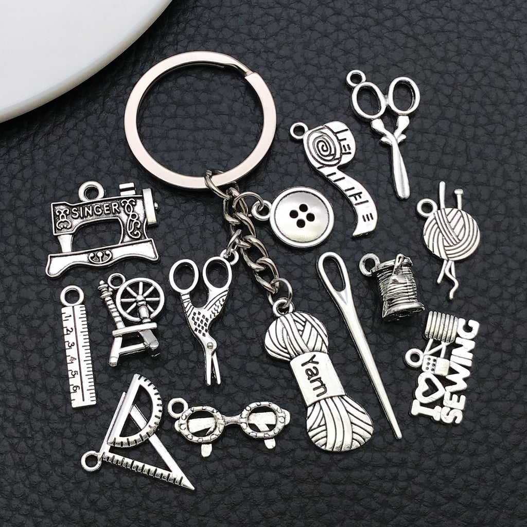 Antique Silver Zinc Alloy Scissors Sewing Machine Button Charm Pendant for DIY Jewelry