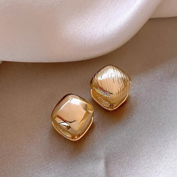 Rounded Square Huggie Earrings in Gold and Silver Tones