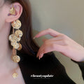 Gold Tone Textured Disc Cascade Single Ear Cuff Statement Jewelry view 1